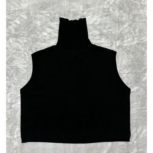 Orvis Silk Cropped Turtleneck Vest Layered Minimalist Black L/XL